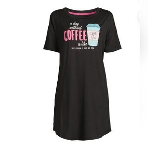 Secret Treasures NWT Relaxed Fit Black Coffee Graphic Sleep Shirt w/ Pockets 969